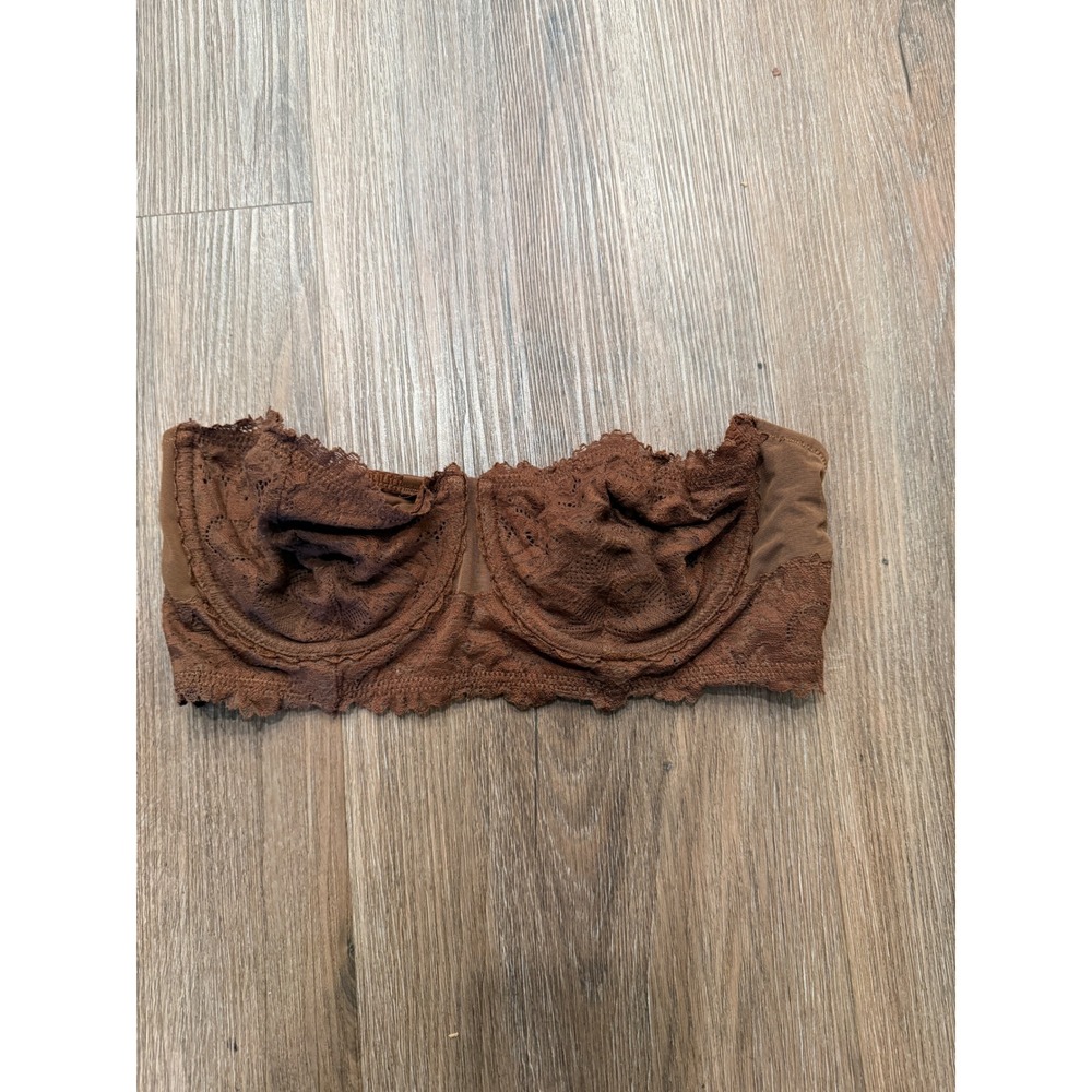 Aerie Real Good Brown Floral Lace Strapless Underwire Bra 36C Hook Eye Closure